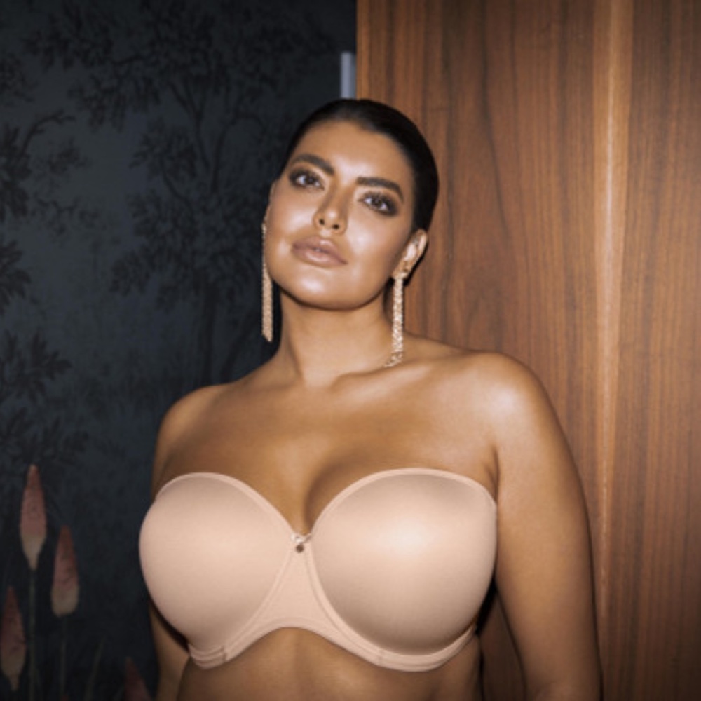 NEW! Elomi Smooth Underwire Molded Strapless Bra in Sahara SZ 38J/UK38GG